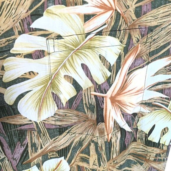 Vintage Koa Road Shirt Hawaiian Leaf Printed Tan Short Sleeve Button Front Top - Picture 8 of 9